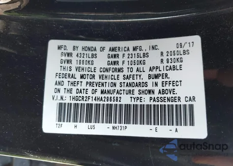 2017 Honda Accord Sport Se from USA, damaged, VIN 1HGCR2F14HA296582